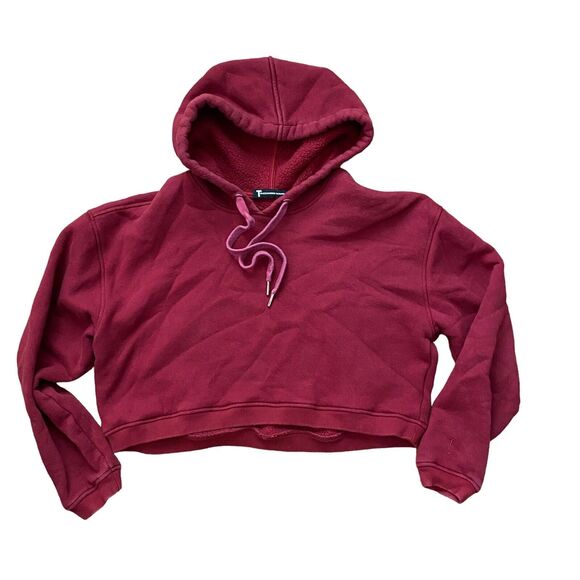 T Alexander Wang Womens Size Medium Cropped Hoodie Maroon Red Pullover Sweater - Picture 1 of 7